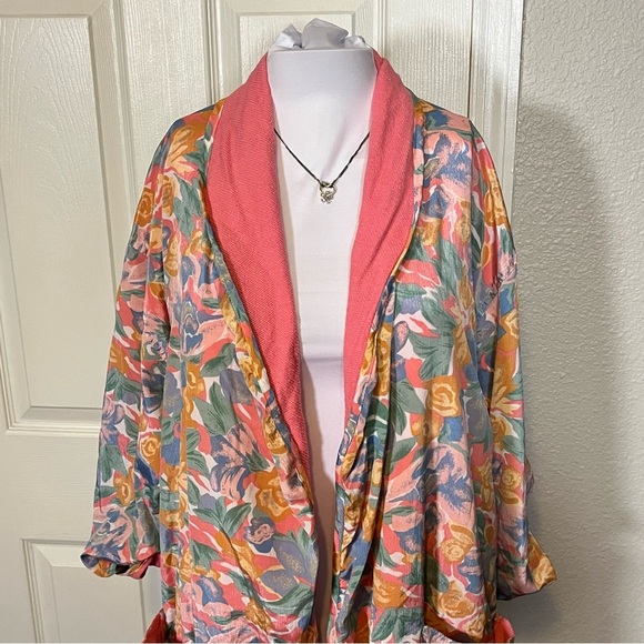 VTG Victorias Secret Robe Womens OS Satin Gold Label Floral Multicolor No Belt - Picture 4 of 8
